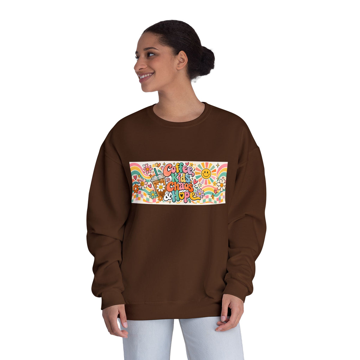 Coffee, Kiddos, Chaos & Hope Crewneck Sweatshirt, Teacher/School Staff/Mom Gift