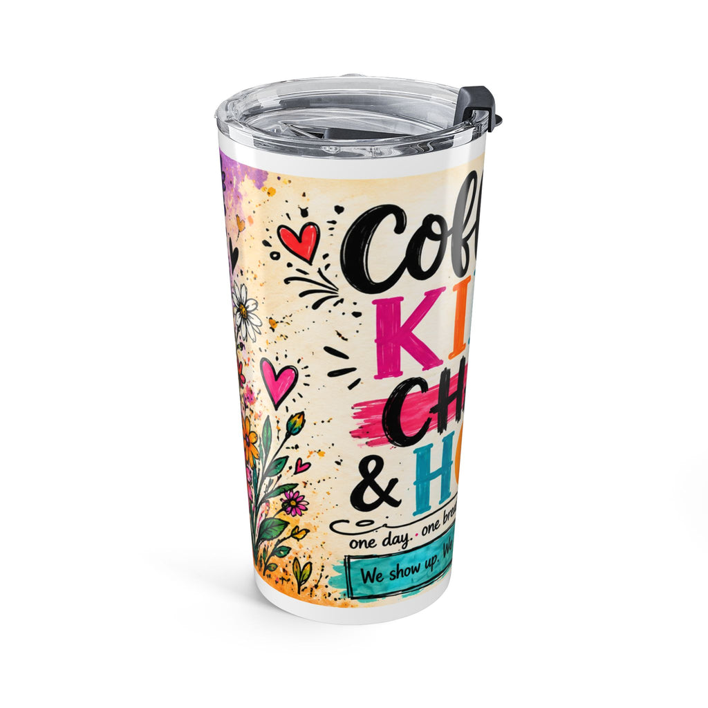 20oz Floral Coffee Tumbler – Colorful ‘Coffee, Kids, Chaos, Hope’ Travel Cup