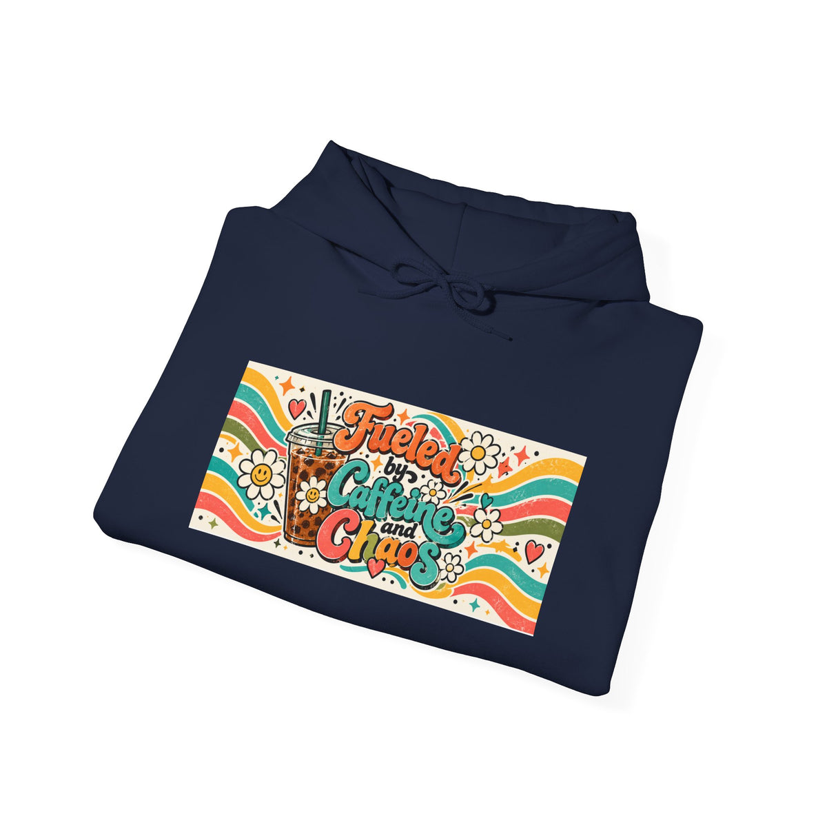 “Fueled by Caffeine and Chaos” Retro Foodie Graphic Hoodie for Teachers, Moms, Leaders, Chaos Coordinators