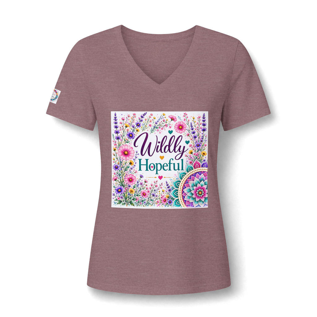 Women's V-Neck Tee - 'Wildly Hopeful' Floral Graphic