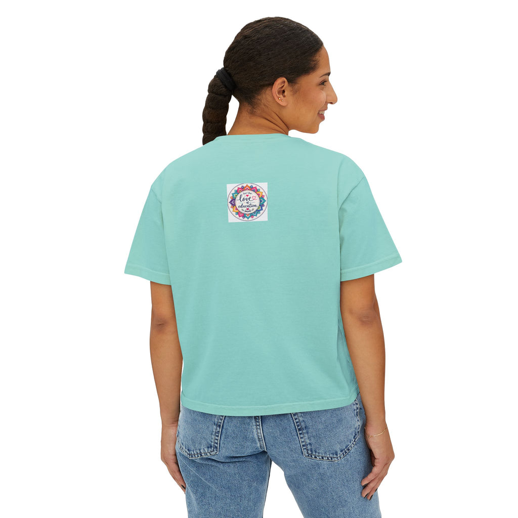 Women’s Boxy Tee — “Coffee, Kids, Chaos, Hope” Floral Graphic