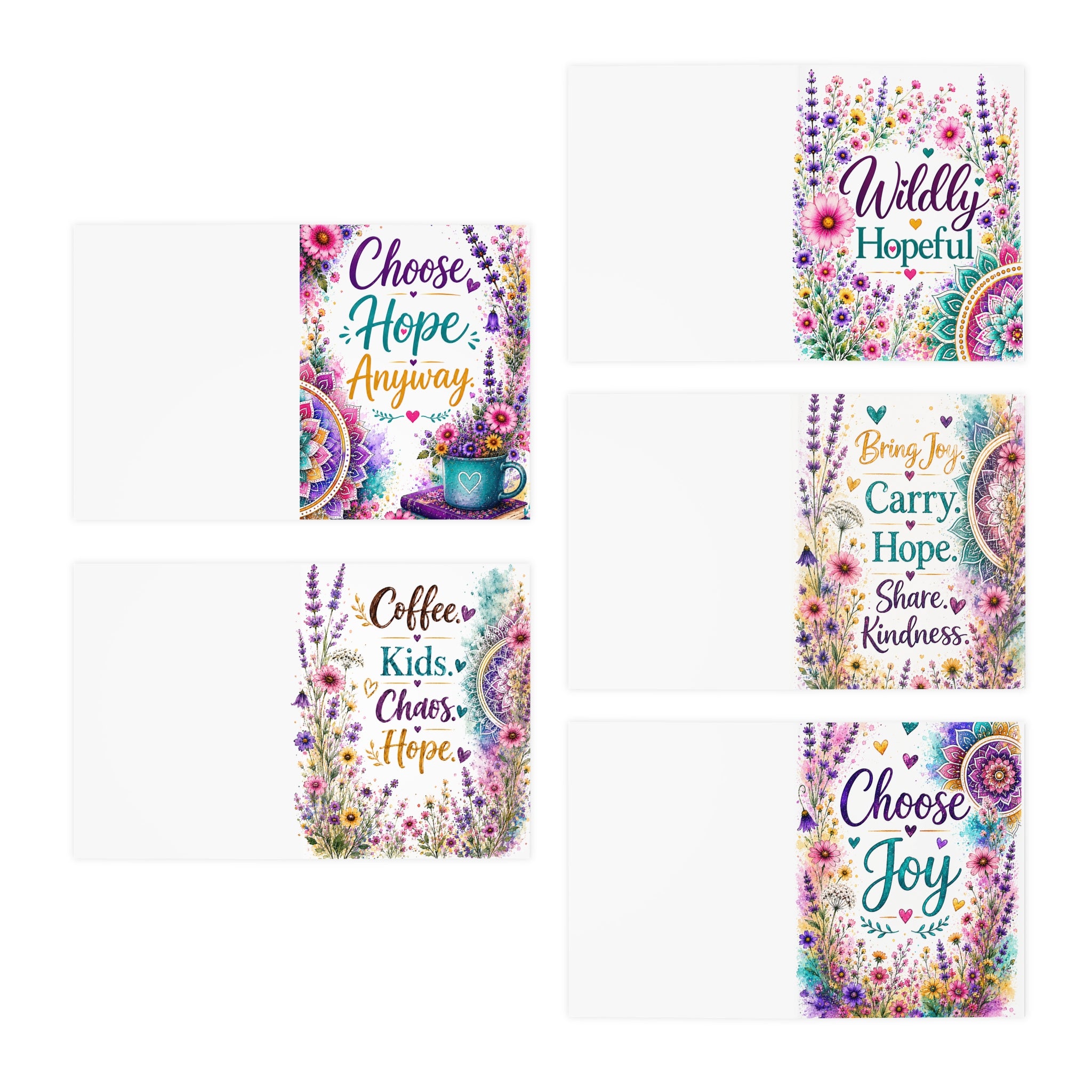 Floral Inspirational Greeting Card Set — 5 Encouragement Cards (Choose Joy, Wildly Hopeful)