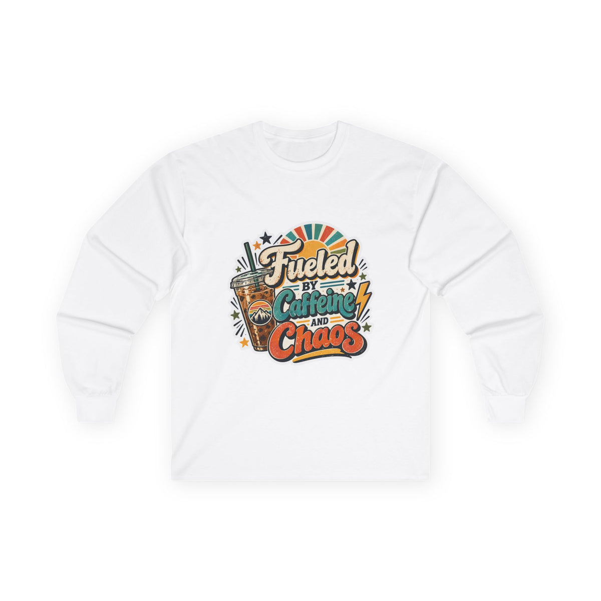 Fueled by Caffeine and Chaos Long Sleeve Unisex Tee for busy people
