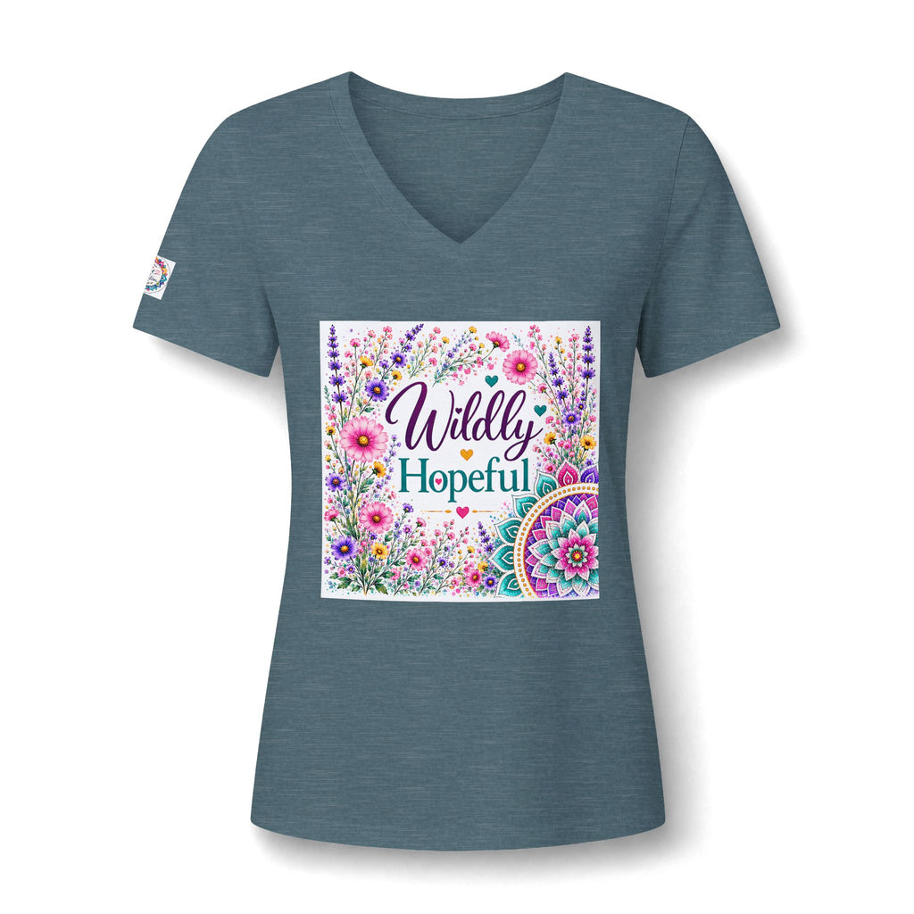 Women's V-Neck Tee - 'Wildly Hopeful' Floral Graphic