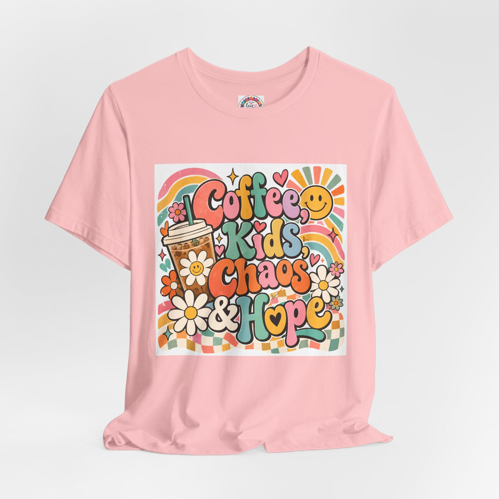 Coffee, Kids, Chaos & Hope Graphic Tee — Retro Floral Teacher/Counselor/School staff/Mom Shirt