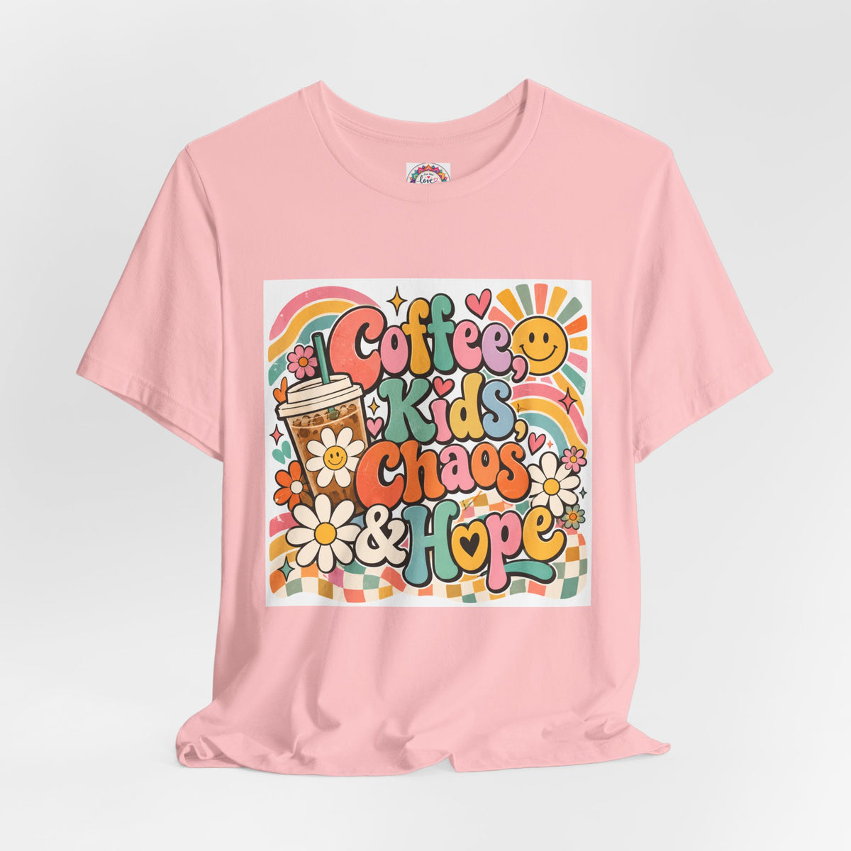Coffee, Kids, Chaos & Hope Graphic Tee — Retro Floral Teacher/Counselor/School staff/Mom Shirt