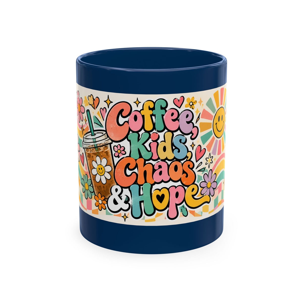 Coffee Kids Chaos & Hope Ceramic Mug — Retro Floral Teacher/Counselor/School Staff/Mom Coffee Cup