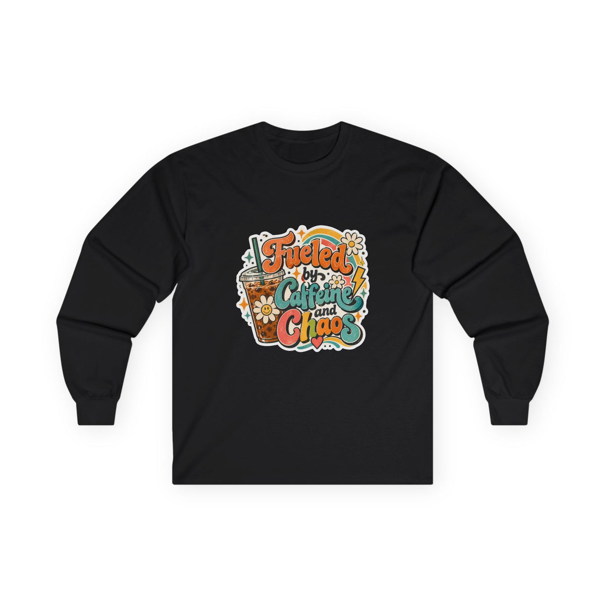Fueled by Caffeine and Chaos Long Sleeve Tee for Teachers, Leaders, Moms, Chaos Coordinators