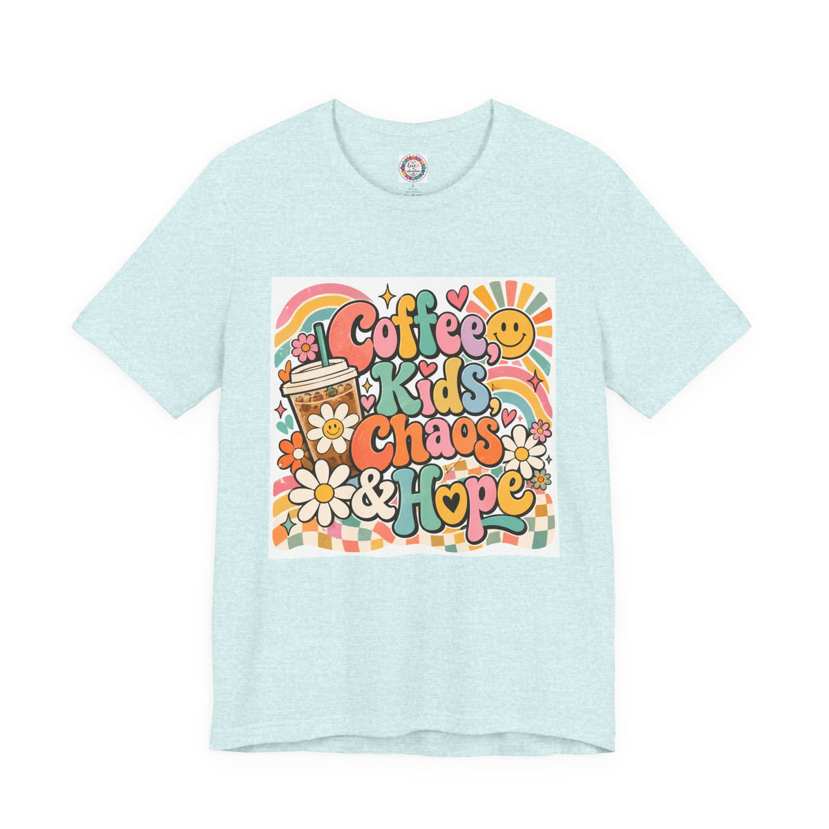 Coffee, Kids, Chaos & Hope Graphic Tee — Retro Floral Teacher/Counselor/School staff/Mom Shirt