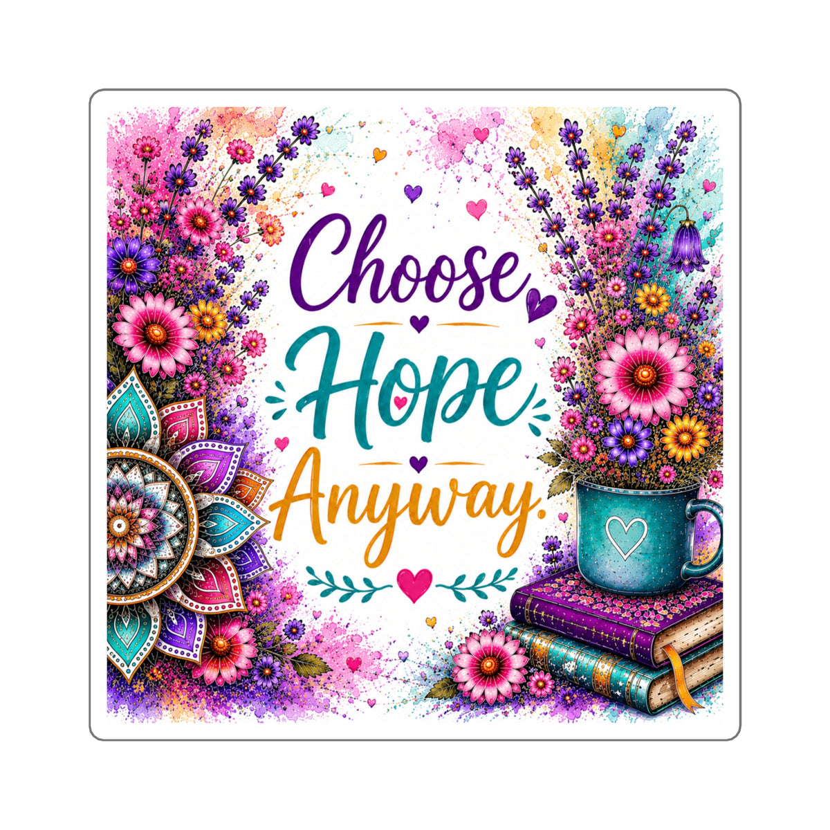 Choose Hope Anyway Square Sticker — Inspirational Floral Laptop Decal