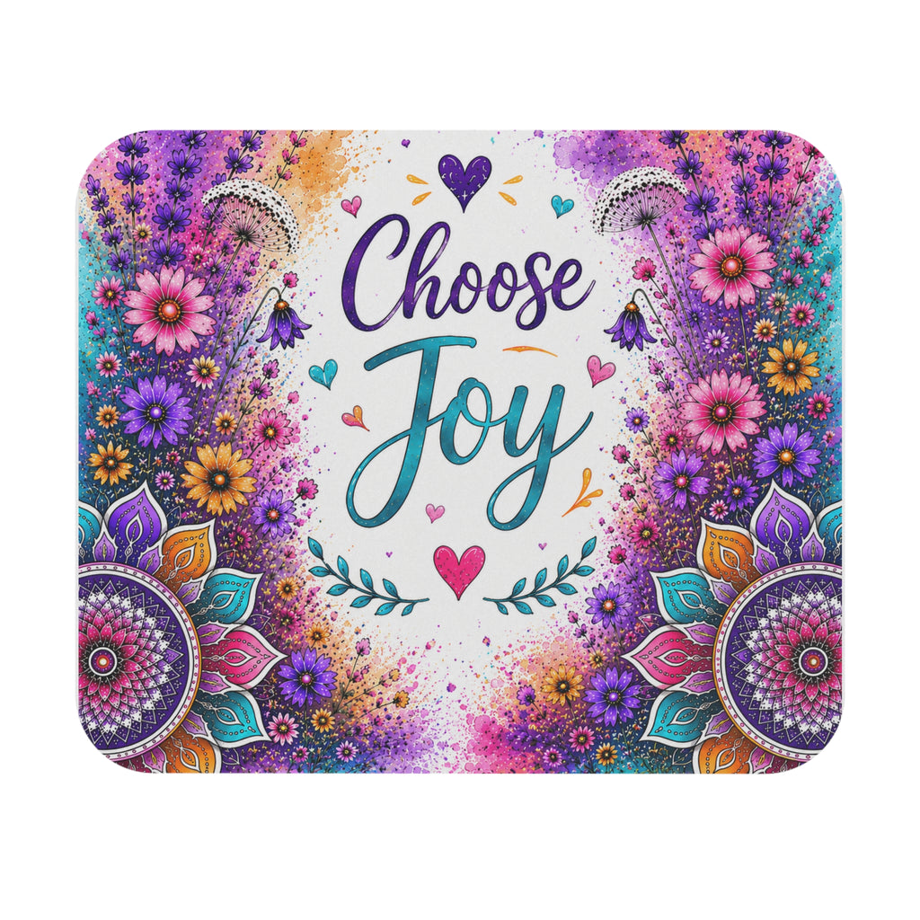Choose Joy Floral Mouse Pad — Colorful Mandala Desk Mat for Positive Vibes
