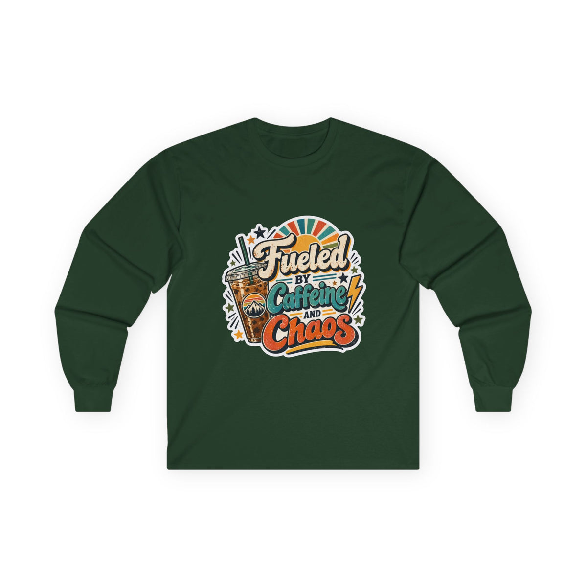 Fueled by Caffeine and Chaos Long Sleeve Unisex Tee for busy people