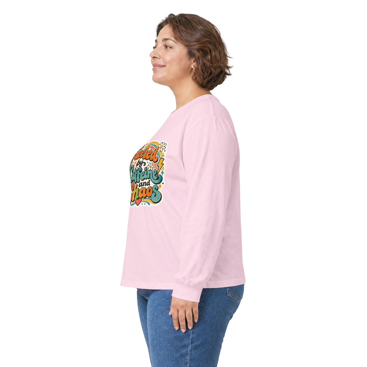 Fueled by Caffeine and Chaos Long Sleeve Tee for Teachers, Leaders, Moms, Chaos Coordinators