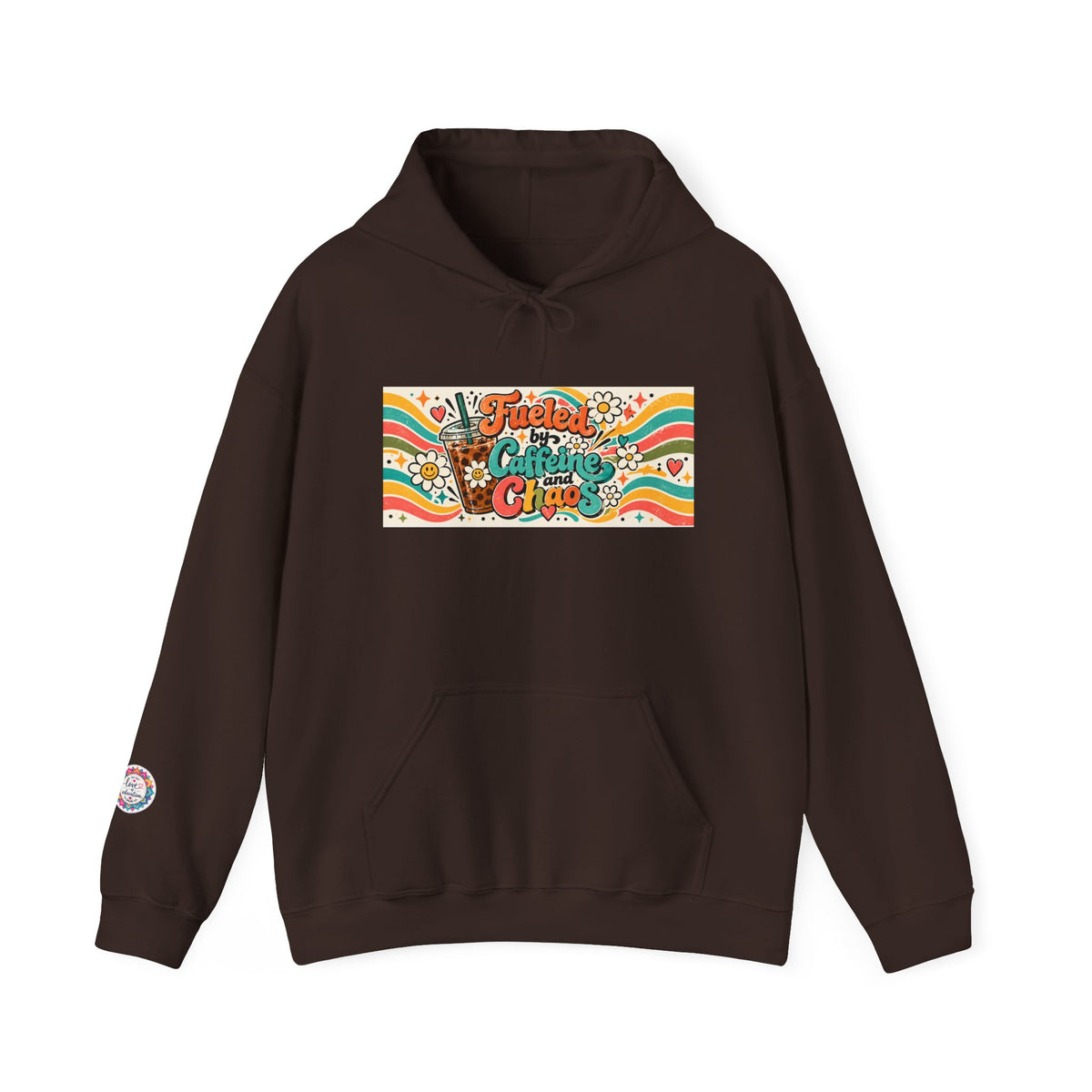 “Fueled by Caffeine and Chaos” Retro Foodie Graphic Hoodie for Teachers, Moms, Leaders, Chaos Coordinators
