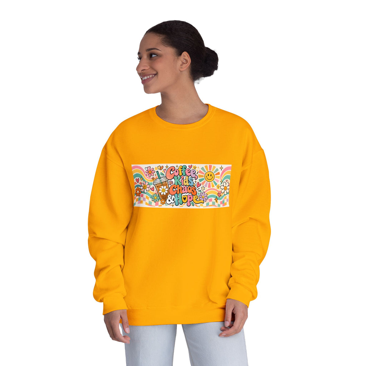 Coffee, Kiddos, Chaos & Hope Crewneck Sweatshirt, Teacher/School Staff/Mom Gift