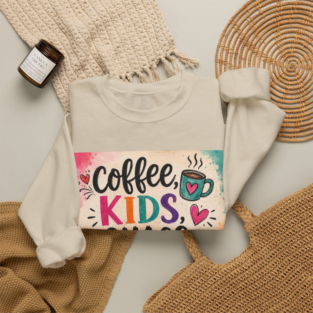 Coffee, Kids, Chaos & Hope Crewneck Sweatshirt — Colorful Educator/Counselor/Mom Life Pullover