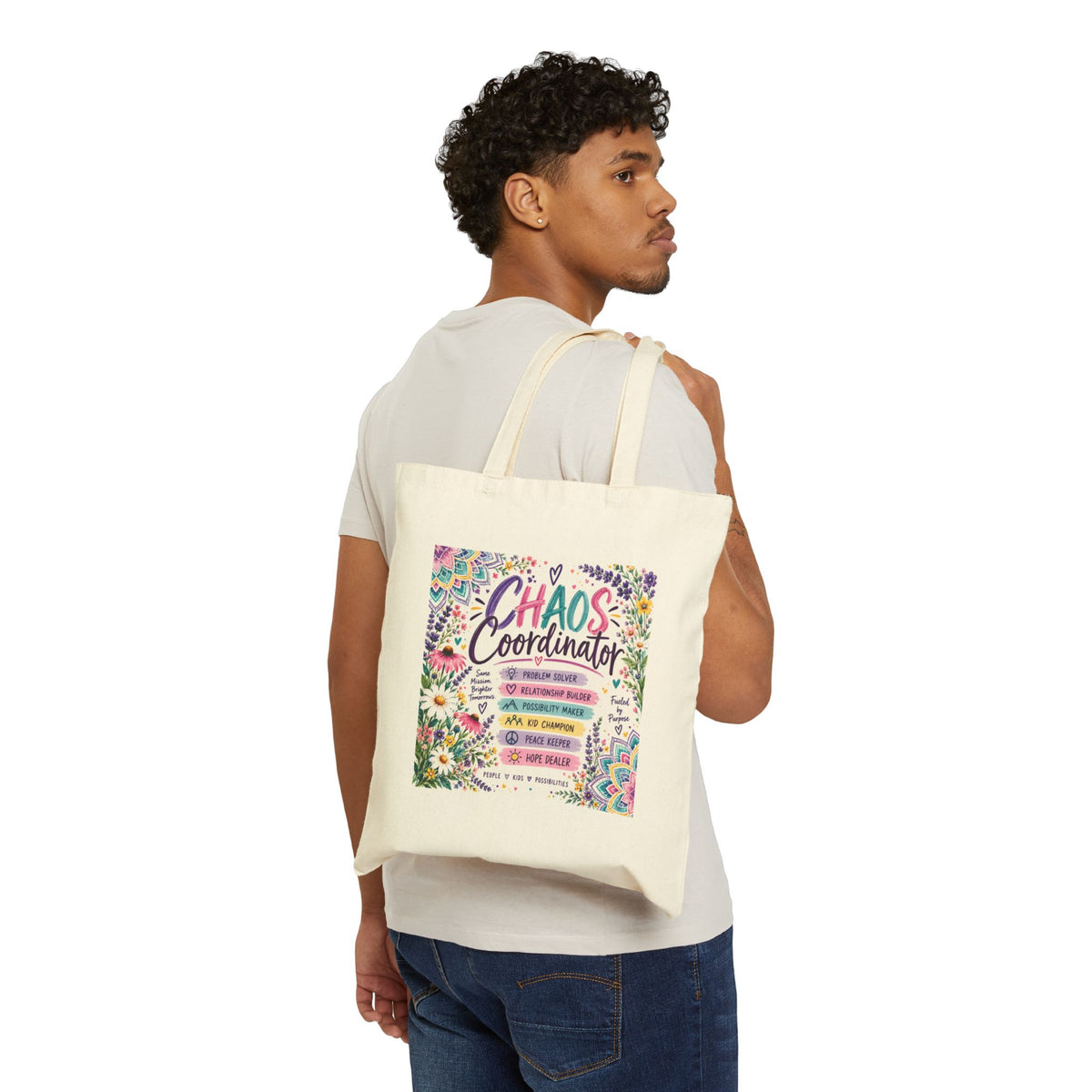 Chaos Coordinator Canvas Tote — Funny Floral Organizer Gift Bag