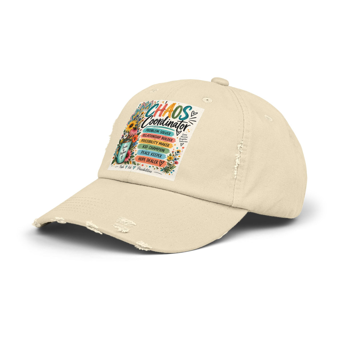 Chaos Coordinator Distressed Cap — Funny Mom/Teacher Sunflower Hat