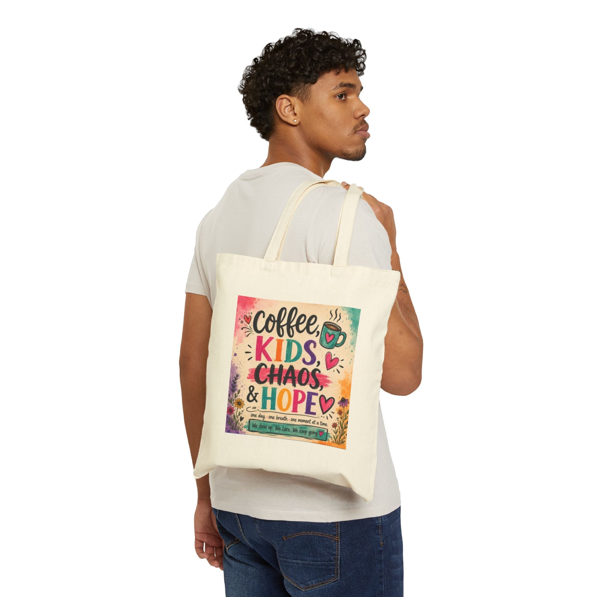 Tote Bag — "Coffee, Kids, Chaos & Hope" Colorful Teacher/Counselor/Parent Tote