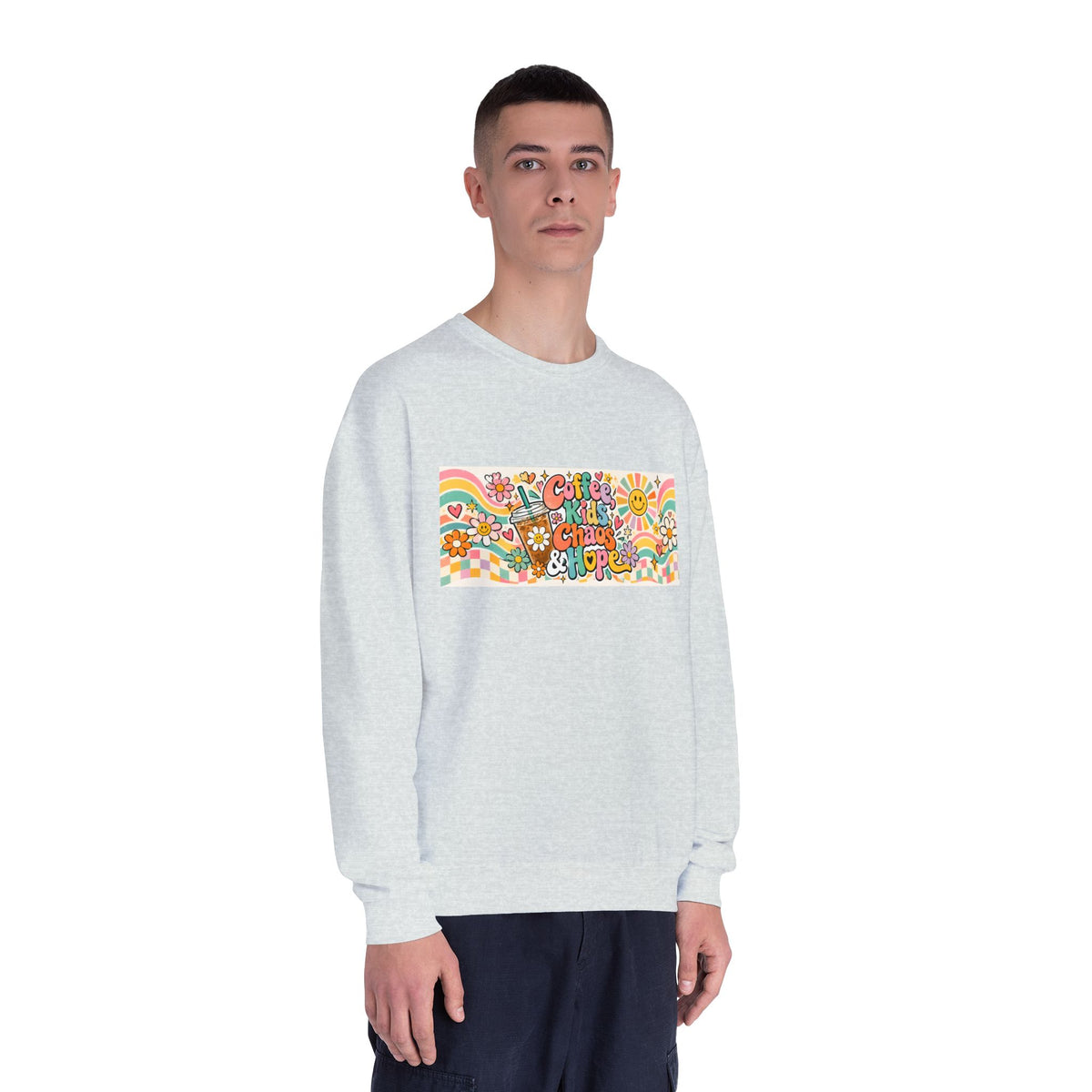 Coffee, Kiddos, Chaos & Hope Crewneck Sweatshirt, Teacher/School Staff/Mom Gift