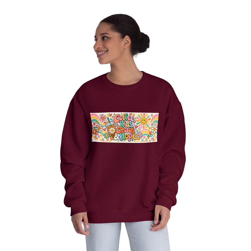 Coffee, Kiddos, Chaos & Hope Crewneck Sweatshirt, Teacher/School Staff/Mom Gift