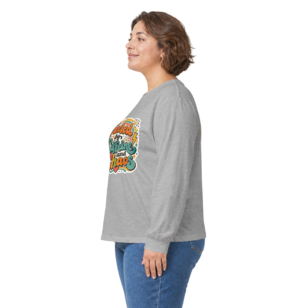 Fueled by Caffeine and Chaos Long Sleeve Tee for Teachers, Leaders, Moms, Chaos Coordinators