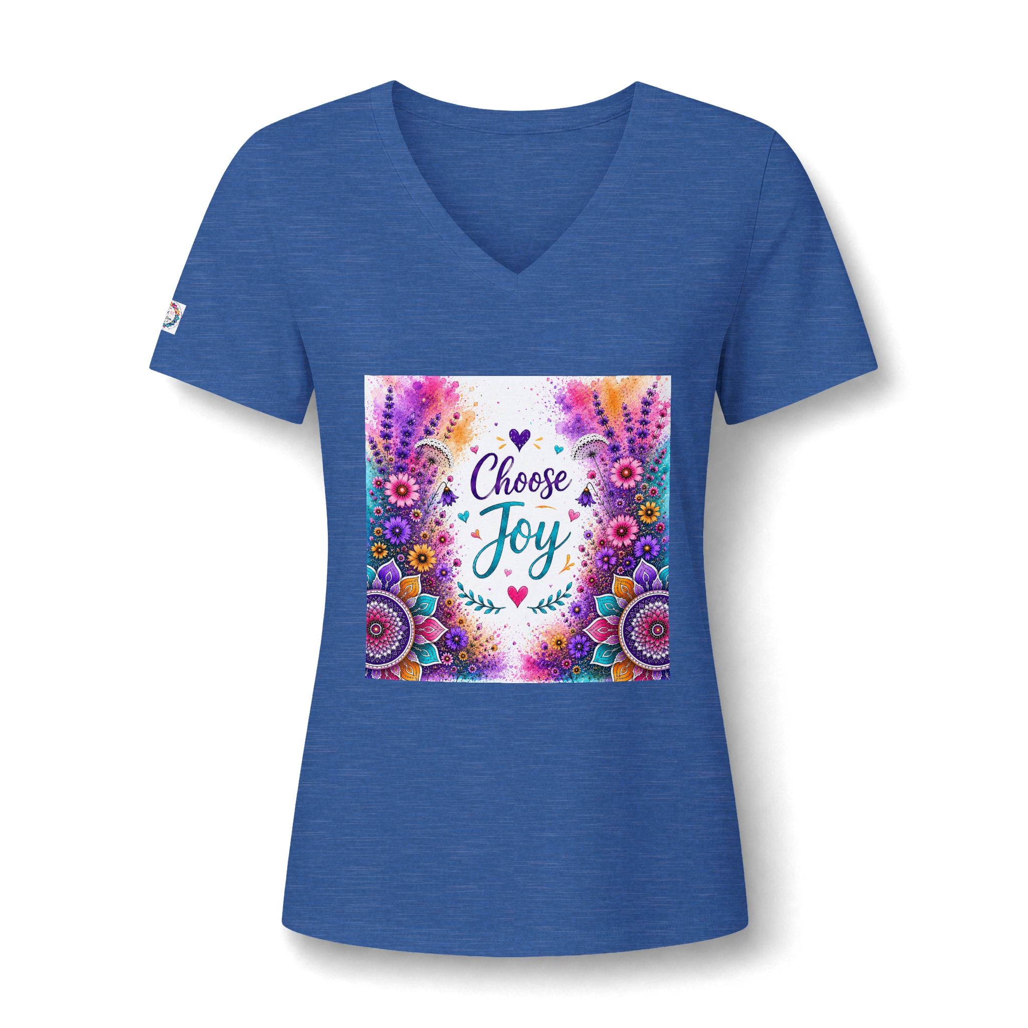 Choose Joy V-Neck Tee — Women's Floral Mandala Inspirational Shirt