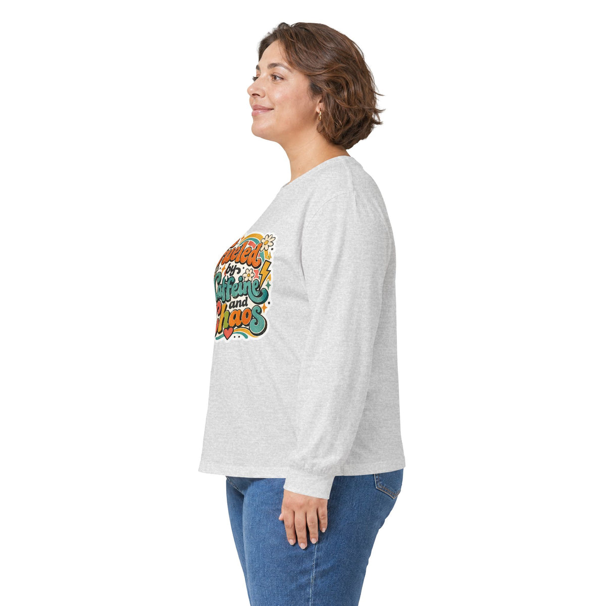 Fueled by Caffeine and Chaos Long Sleeve Tee for Teachers, Leaders, Moms, Chaos Coordinators