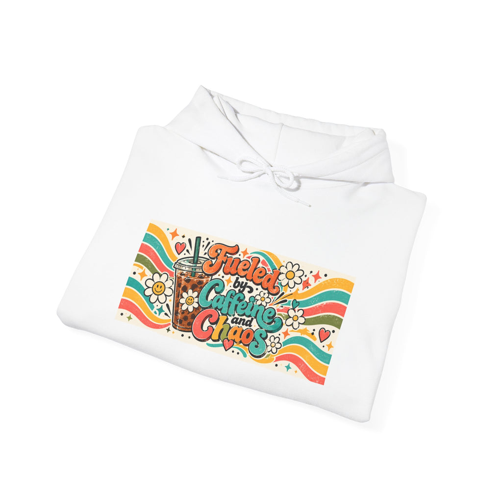 “Fueled by Caffeine and Chaos” Retro Foodie Graphic Hoodie for Teachers, Moms, Leaders, Chaos Coordinators