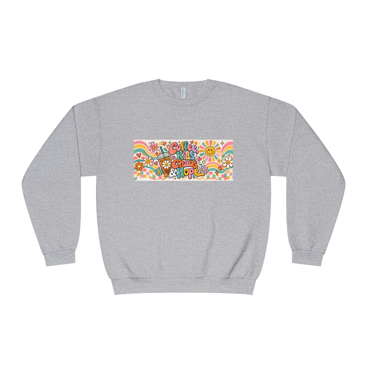 Coffee, Kiddos, Chaos & Hope Crewneck Sweatshirt, Teacher/School Staff/Mom Gift