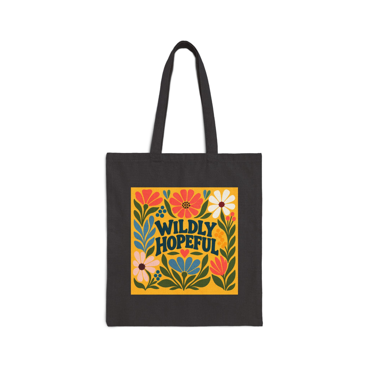 Wildly Hopeful Retro Floral Canvas Tote Bag — Eco-Friendly Reusable Market Bag