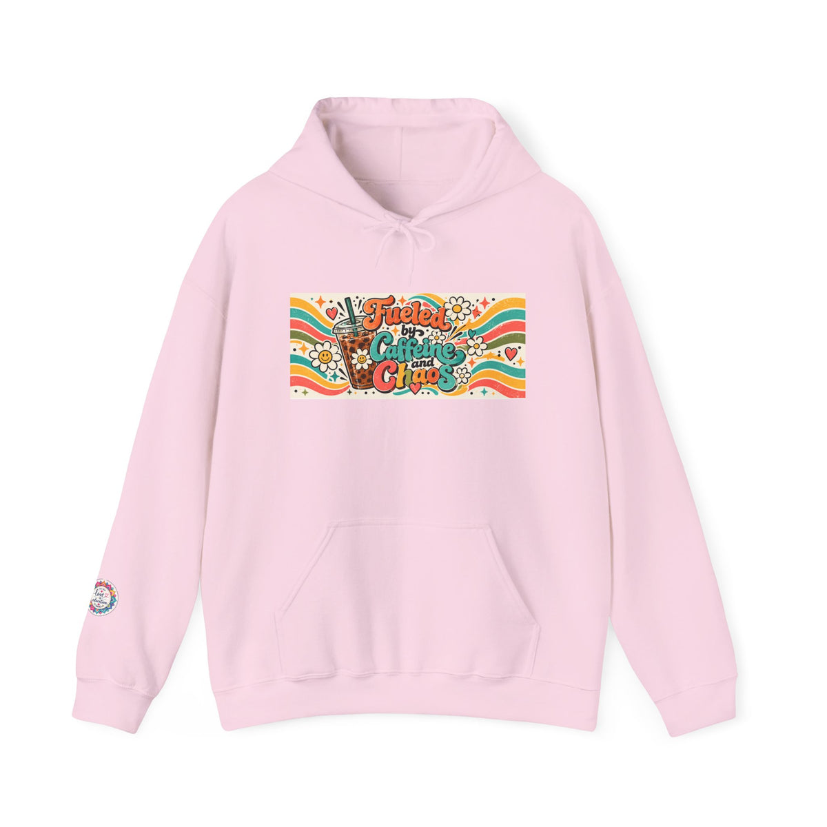 “Fueled by Caffeine and Chaos” Retro Foodie Graphic Hoodie for Teachers, Moms, Leaders, Chaos Coordinators