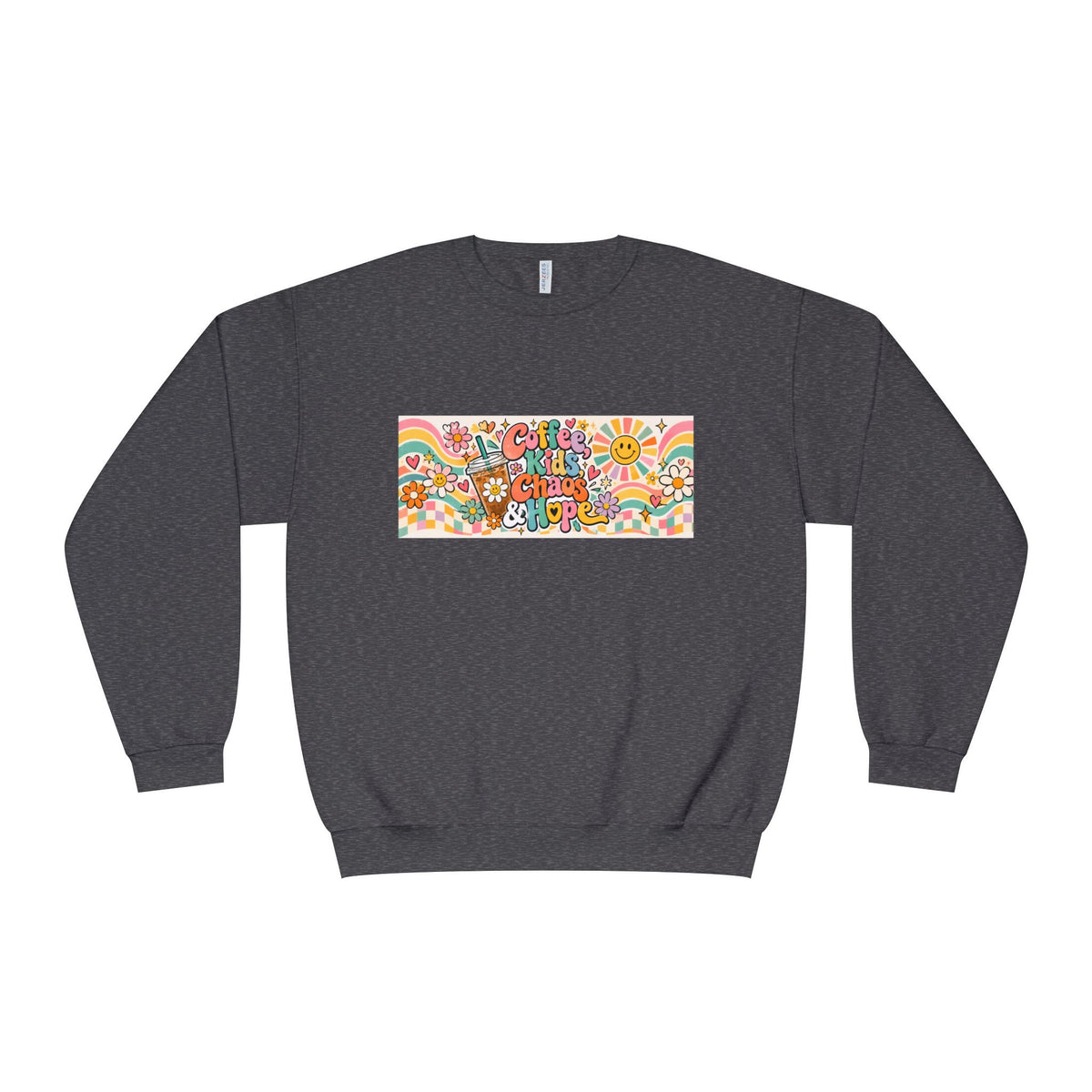 Coffee, Kiddos, Chaos & Hope Crewneck Sweatshirt, Teacher/School Staff/Mom Gift