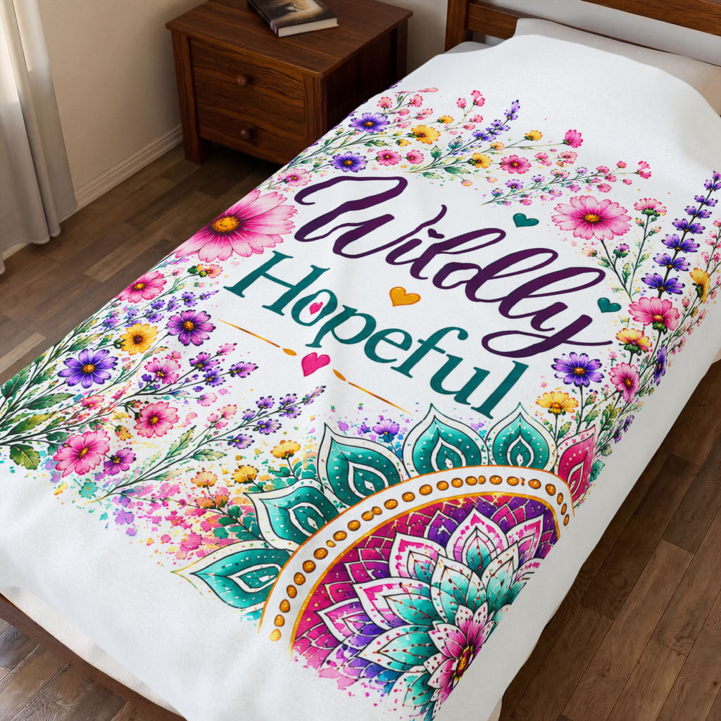 Velveteen Plush Blanket — "Wildly Hopeful" Floral Throw Blanket