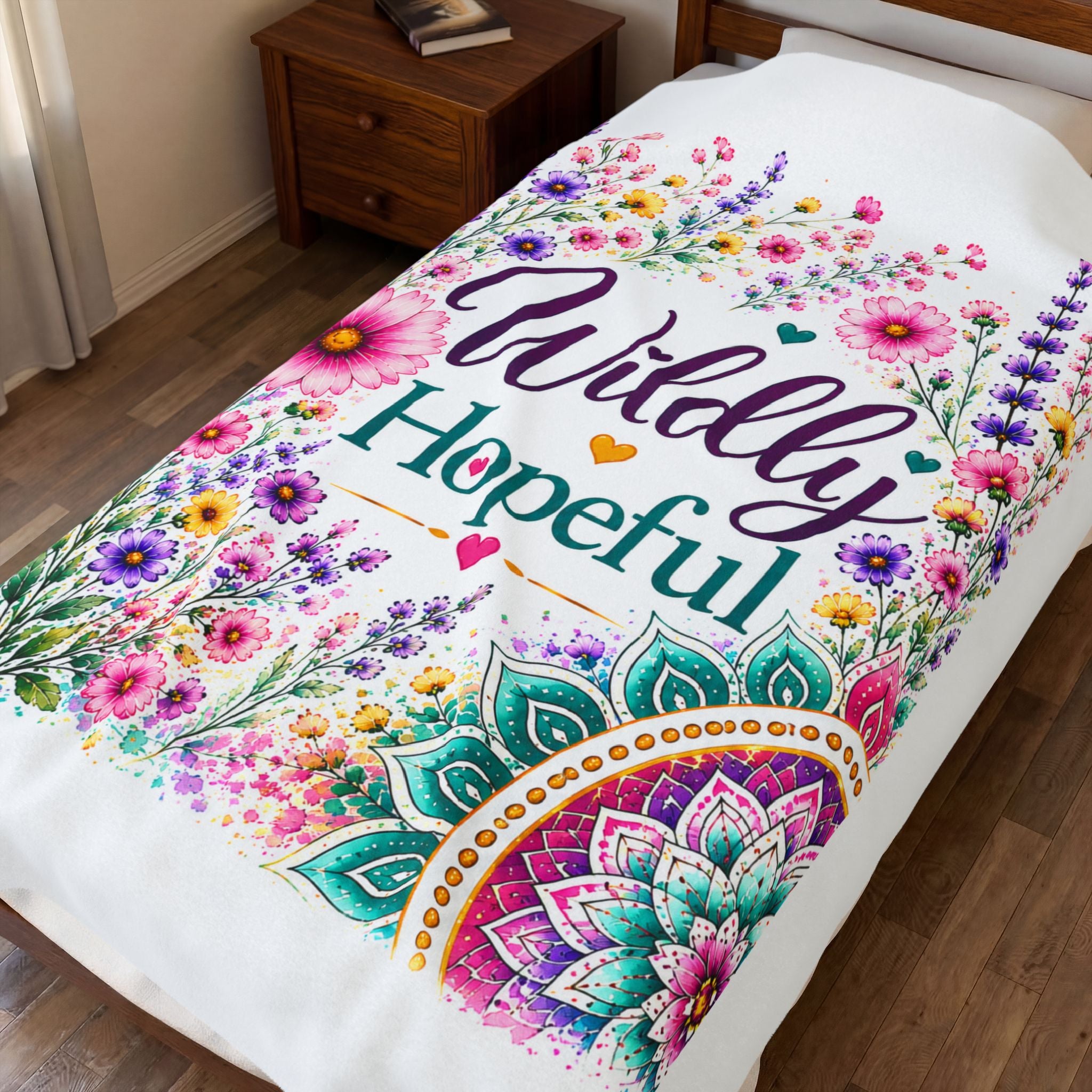 Velveteen Plush Blanket — "Wildly Hopeful" Floral Throw Blanket