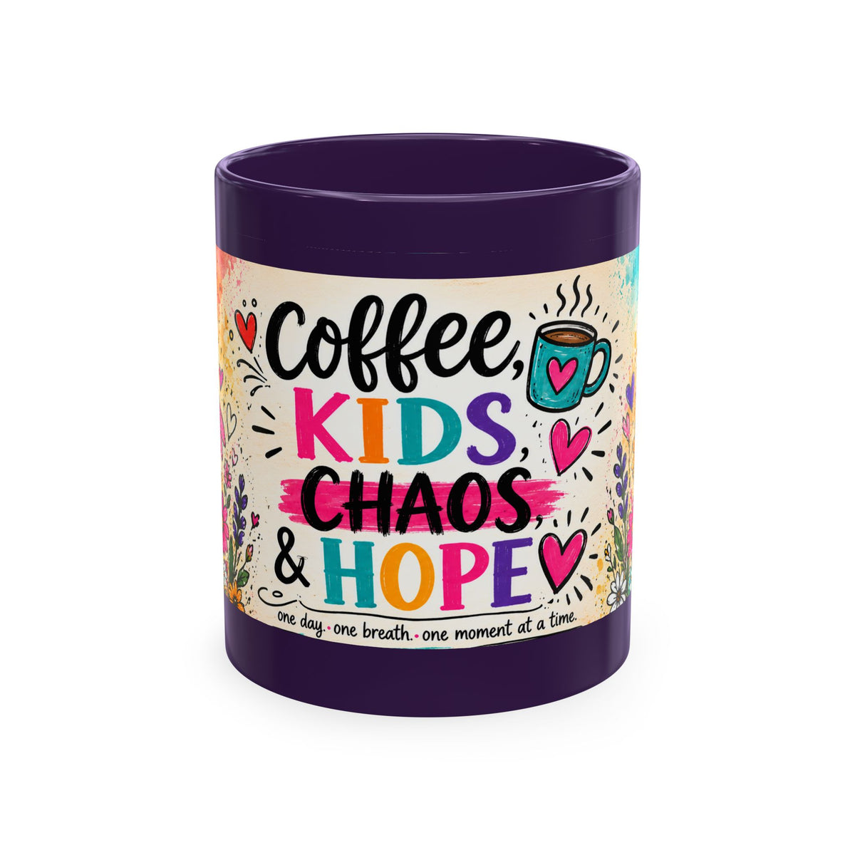 Coffee, Kids, Chaos & Hope Ceramic Mug — Colorful Teacher/Counselor/Principal/Mom Gift