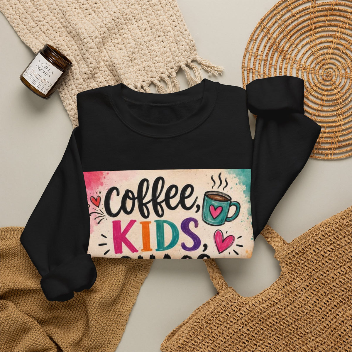 Coffee, Kids, Chaos & Hope Crewneck Sweatshirt — Colorful Educator/Counselor/Mom Life Pullover