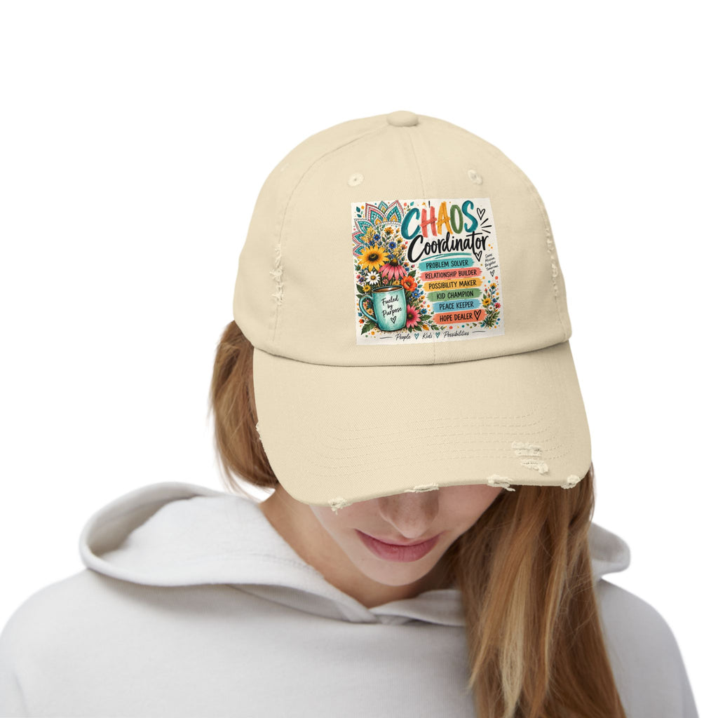 Chaos Coordinator Distressed Cap — Funny Mom/Teacher Sunflower Hat