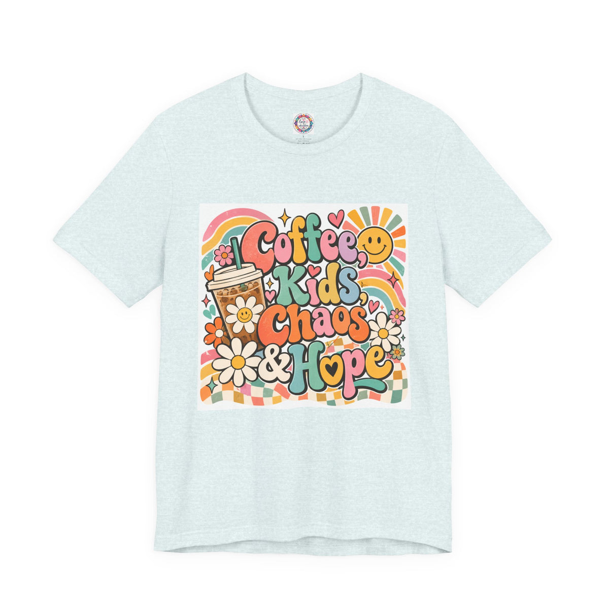 Coffee, Kids, Chaos & Hope Graphic Tee — Retro Floral Teacher/Counselor/School staff/Mom Shirt