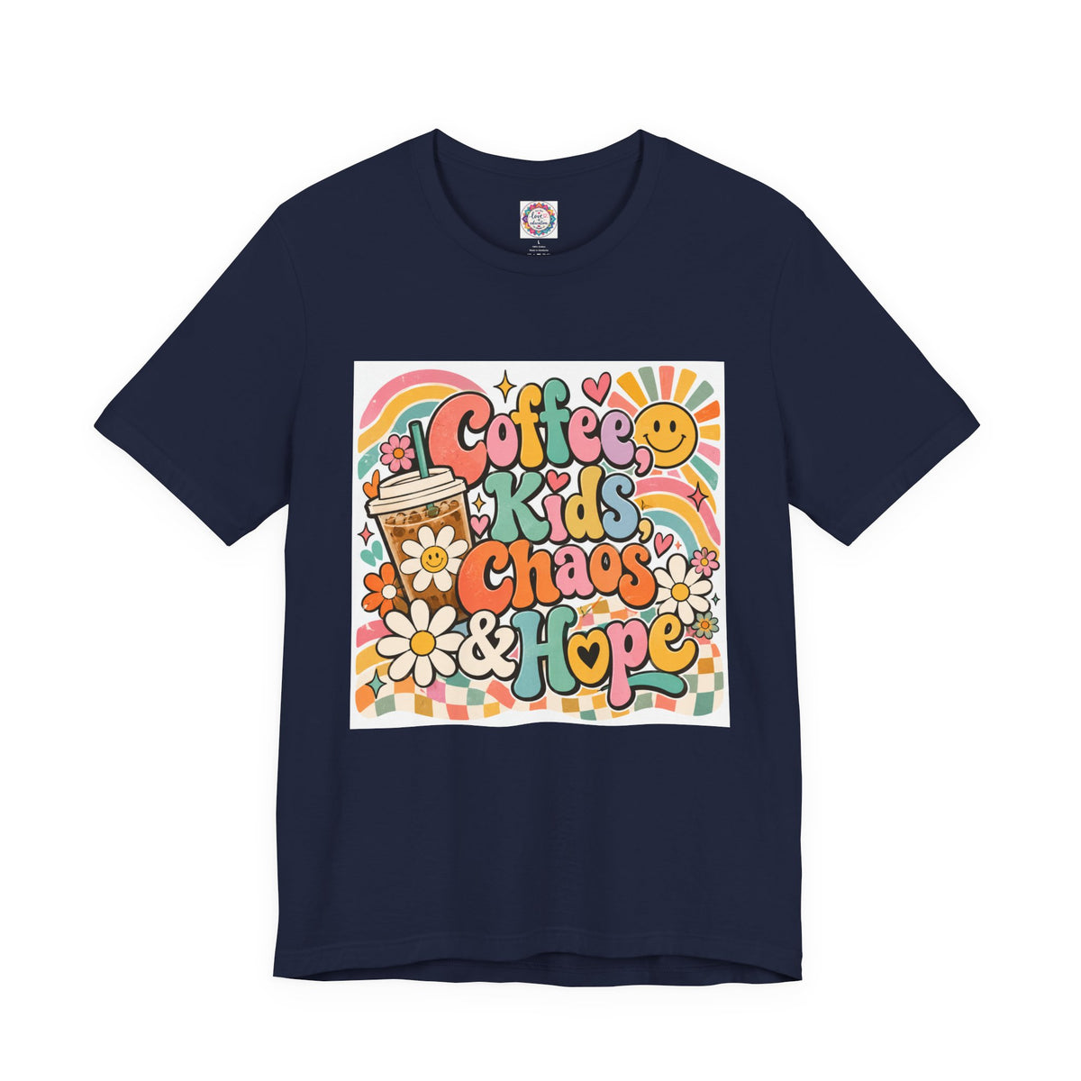 Coffee, Kids, Chaos & Hope Graphic Tee — Retro Floral Teacher/Counselor/School staff/Mom Shirt