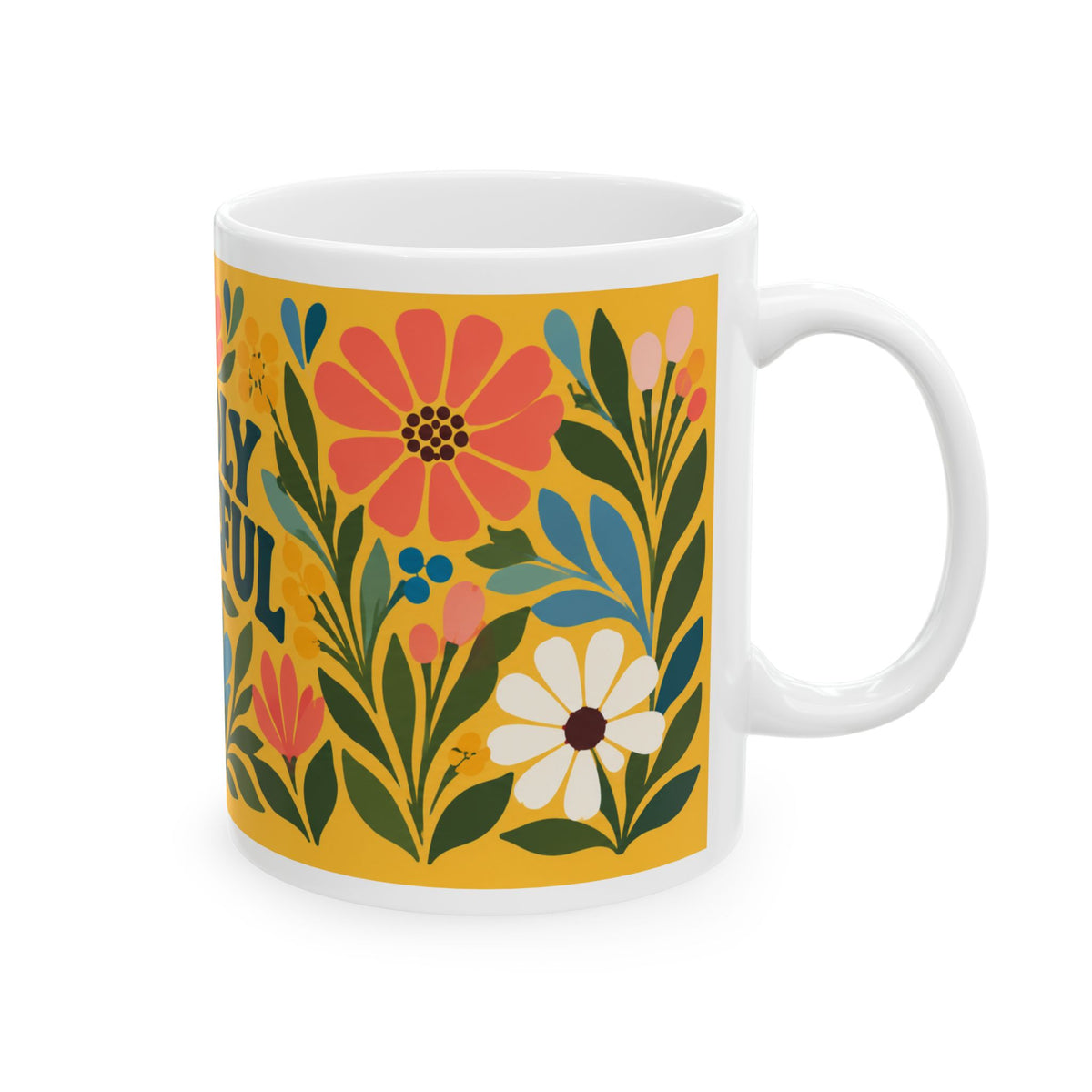 Wildly Hopeful Retro Floral Ceramic Mug — Inspirational Coffee Cup, Retro Wildflowers (11oz & 15oz)