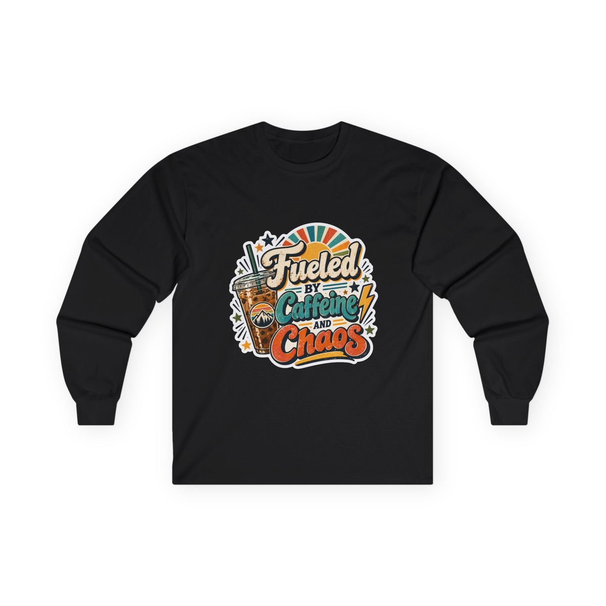 Fueled by Caffeine and Chaos Long Sleeve Unisex Tee for busy people