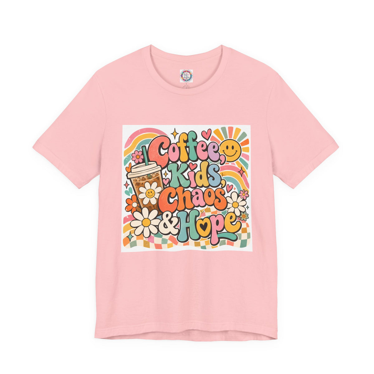 Coffee, Kids, Chaos & Hope Graphic Tee — Retro Floral Teacher/Counselor/School staff/Mom Shirt