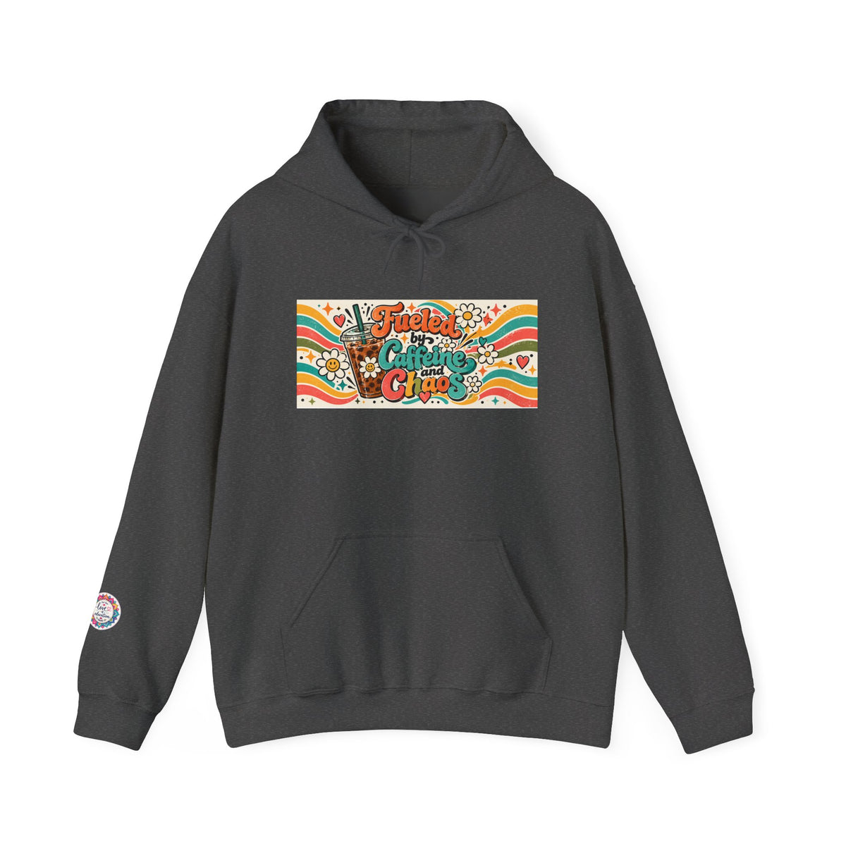 “Fueled by Caffeine and Chaos” Retro Foodie Graphic Hoodie for Teachers, Moms, Leaders, Chaos Coordinators
