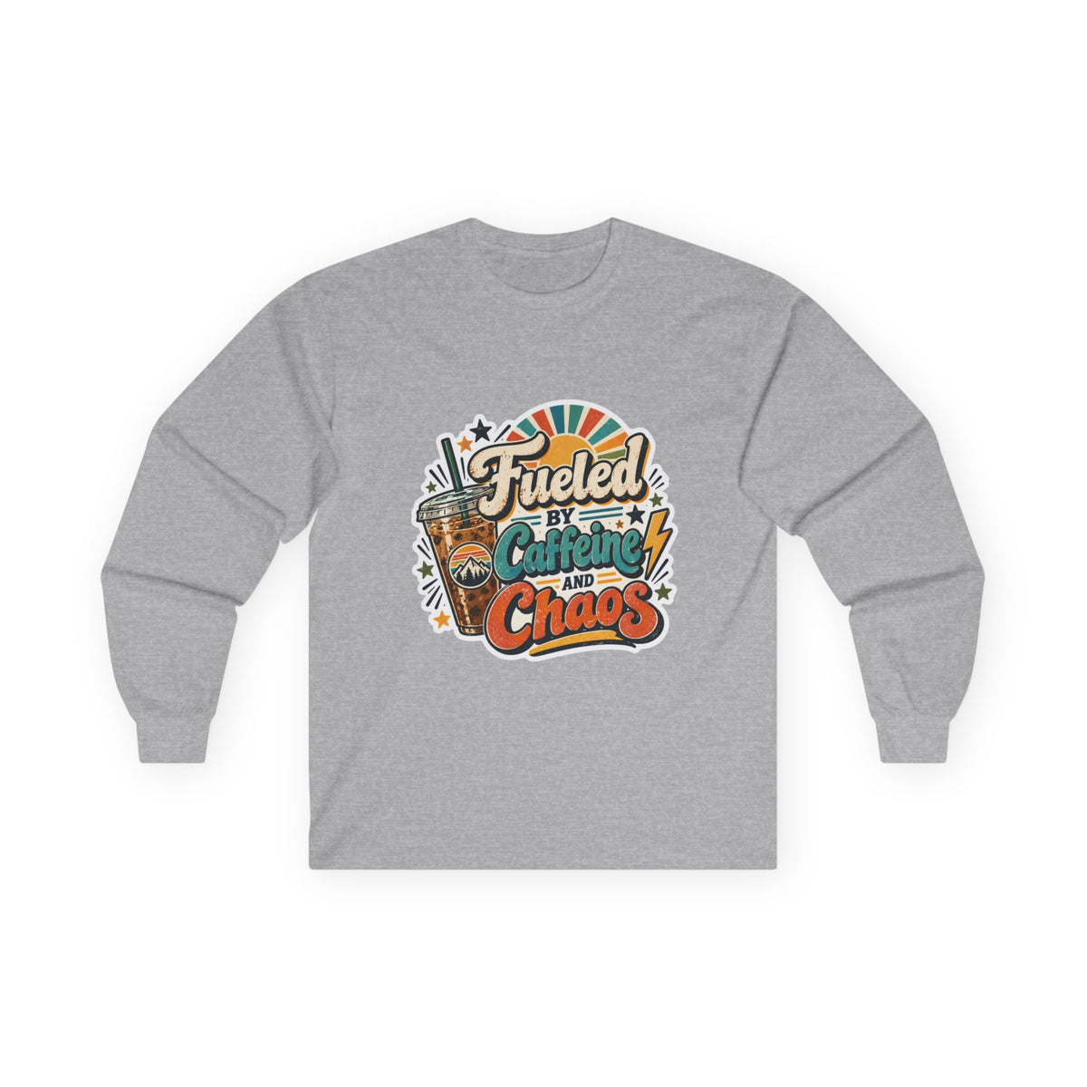 Fueled by Caffeine and Chaos Long Sleeve Unisex Tee for busy people