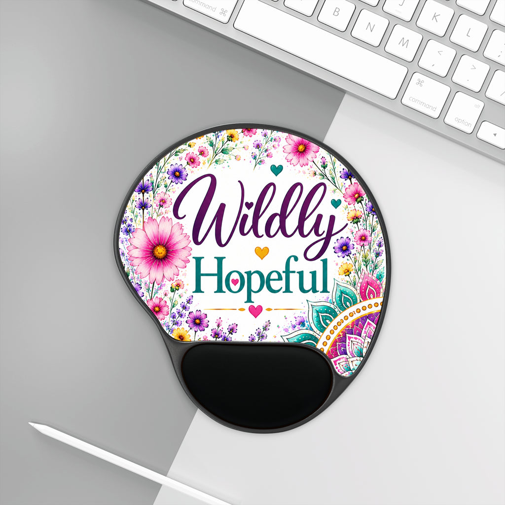 Mouse Pad with Wrist Rest — "Wildly Hopeful" Floral Ergonomic Desk Mat