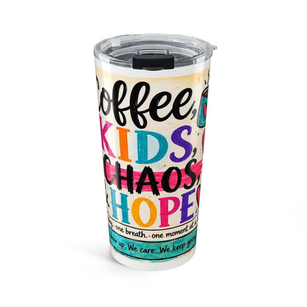 20oz Floral Coffee Tumbler – Colorful ‘Coffee, Kids, Chaos, Hope’ Travel Cup
