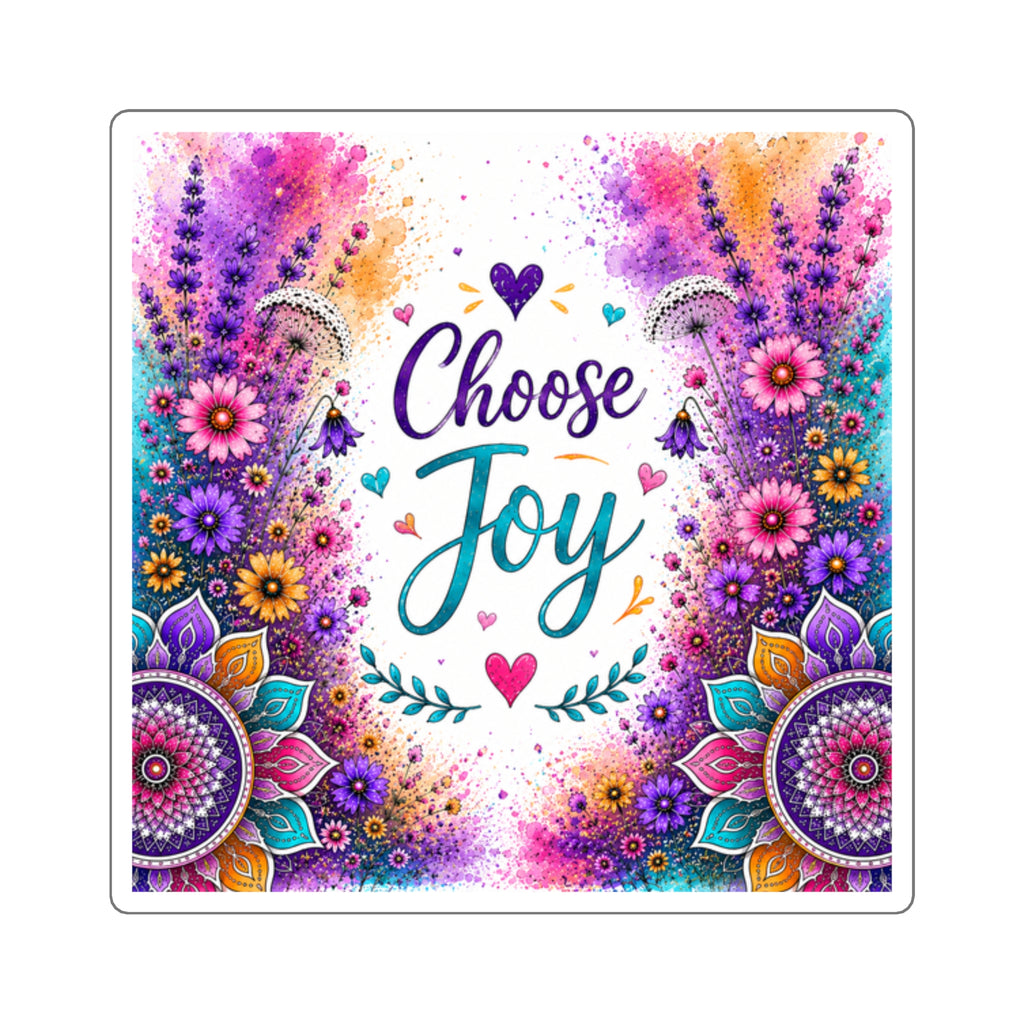 Choose Joy Floral Square Sticker — Colorful Mandala Inspirational Decal