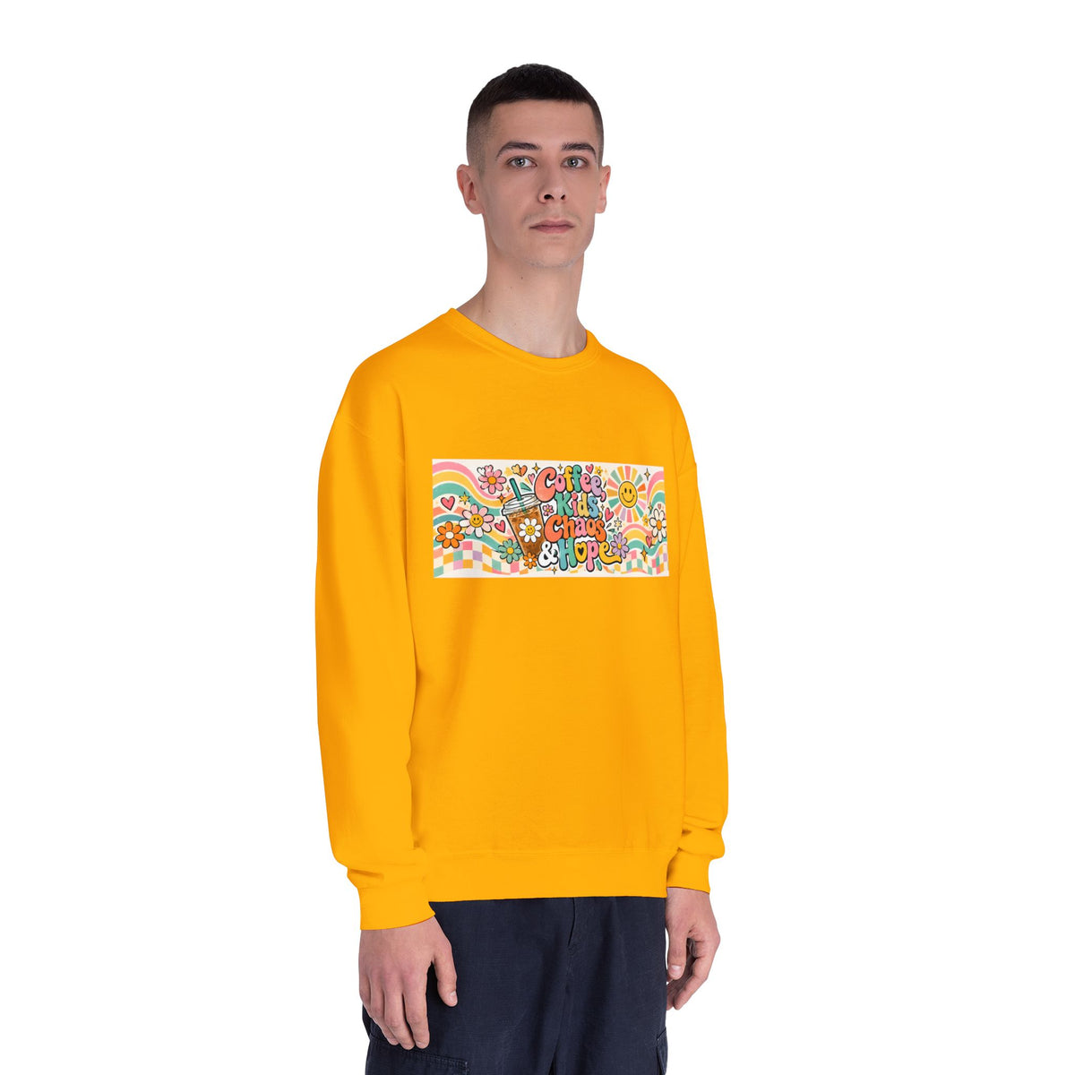 Coffee, Kiddos, Chaos & Hope Crewneck Sweatshirt, Teacher/School Staff/Mom Gift