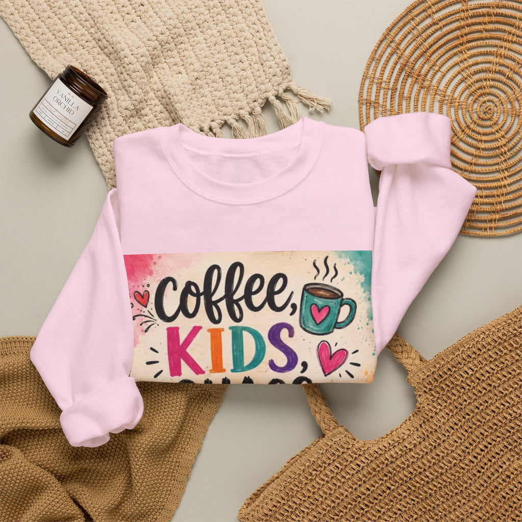 Coffee, Kids, Chaos & Hope Crewneck Sweatshirt — Colorful Educator/Counselor/Mom Life Pullover